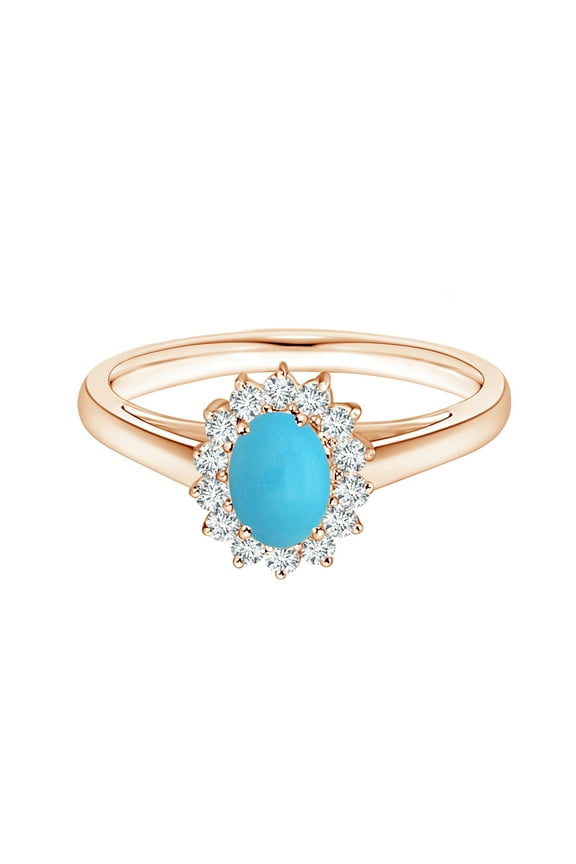 Princess Diana Inspired Oval 1 Ct Turquoise 925 Sterling Silver Rose Plated Ring