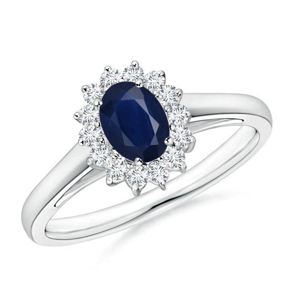 Princess Diana Inspired Oval 1 Ctw Blue Sapphire Gemstone 925 Sterling Silver Women Promise Ring