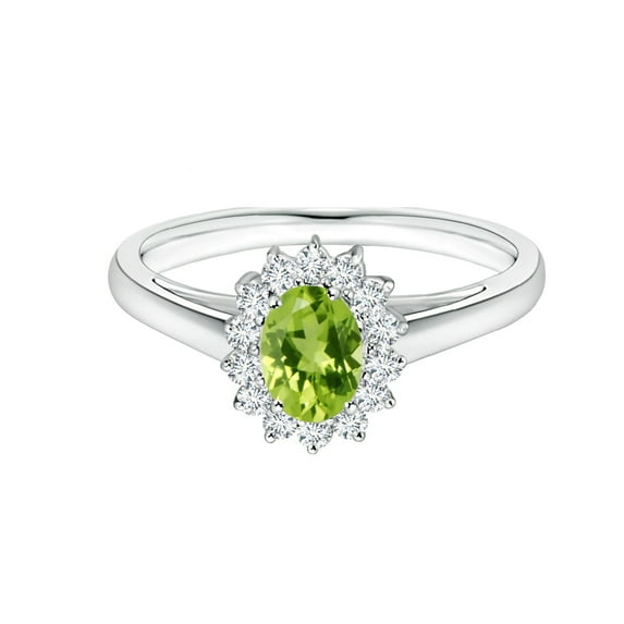 Princess Diana Inspired Oval 1 Ctw Peridot Gemstone 925 Sterling Silver Women Ring Size US- 6