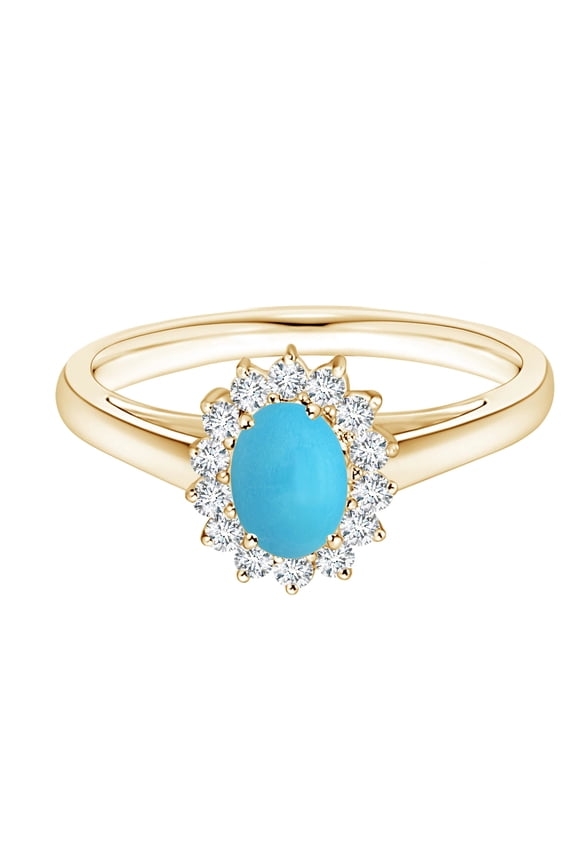 Princess Diana Inspired Oval 1 Ctw Turquoise 925 Silver Yellow Plated Ring