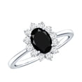 thumbnail image 1 of Rosec Jewels Natural Black Onyx Oval Engagement Ring with Halo (1 Carat, AAA Grade) - Black Onyx Diamond Ring - with Jewelry Box, 925 Sterling Silver, US 4.00, 1 of 6
