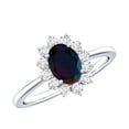 thumbnail image 1 of Rosec Jewels Princess Diana Inspired Ring for Women, Oval Black Opal Ring with Diamond Halo, 925 Sterling Silver, US 4.00, 1 of 9