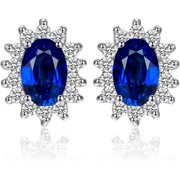 KASAKI Princess Diana Kate Middleton Grade Gemstone Birthstone Sapphire Emerald Ruby Stud Earrings for Women, 14k Yellow Gold Plated 925 Sterling Silver Women's Earrings, Earring Set