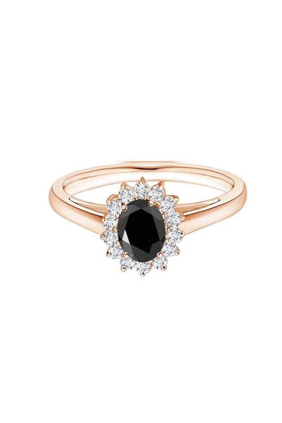 Princess Diana Oval 1 Ctw Black Spinel 925 Silver Rose Gold Vermeil Ring