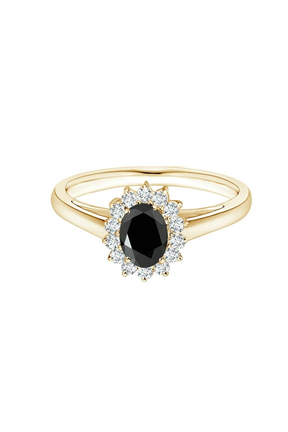 Princess Diana Oval 1 Ctw Black Spinel 925 Silver Yellow Gold Vermeil Ring
