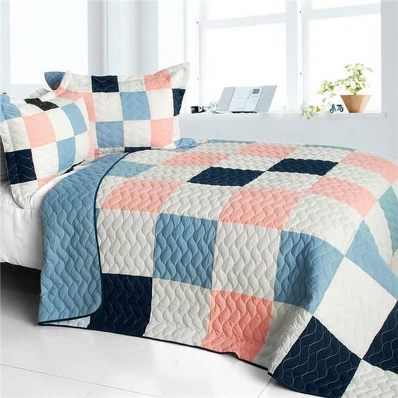 Princess Diaries - 3 Pieces Vermicelli-Quilted Patchwork Quilt Set Full & Queen Size - Pink