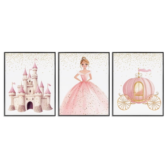 Stupell Industries Princess Dreams Collection 3 Piece Black Framed Giclee Art Set, design by Christine Simpson Art
