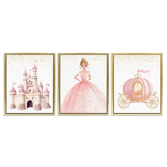 Stupell Industries Princess Dreams Collection 3 Piece Gold Framed Floater Canvas Set, design by Christine Simpson Art