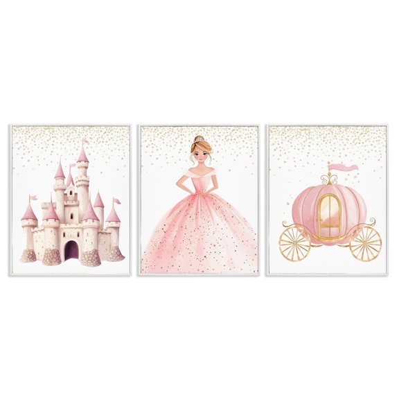 Stupell Industries Princess Dreams Collection 3 Piece White Framed Giclee Art Set, design by Christine Simpson Art