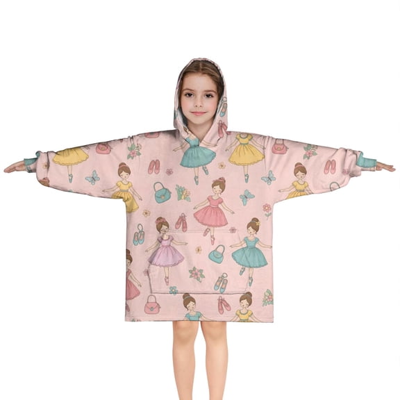 Princess Dress Ballet Pattern Blanket Hoodies for Kids 6-13YR Oversize Wearable Blanket Hoodies for Boys Girls Teens