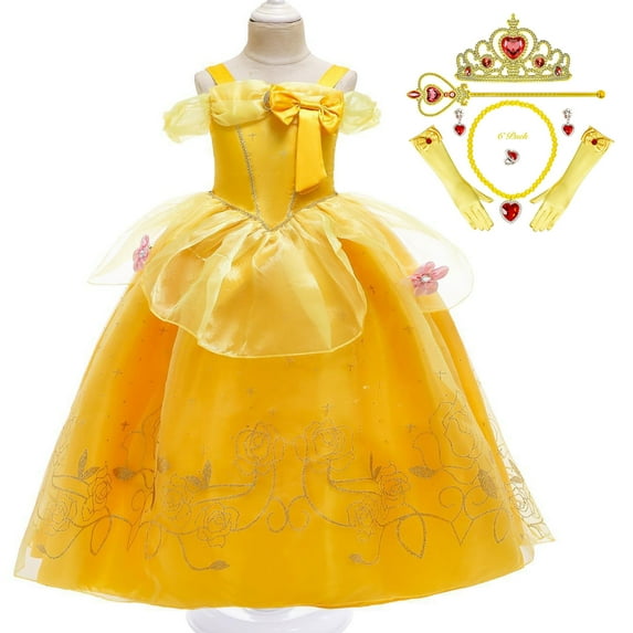 Princess Dress Belle Costume Off Shoulder Birthday Party Fancy Dress for Little Girls
