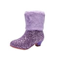 thumbnail image 1 of Princess Dress Boots Girls Mid Calf Fuzzy Boots Glitter Sequins Low Heels Boots Toddler Little Big Kids Rhinestone Party Dance Wedding Boots, 1 of 6