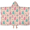 thumbnail image 1 of Princess Dress Castle Pattern Hooded Bath Towel，60"x35" for Ages 3 To 12 Kids, Quick Dry Lightweight Soft Microfiber Hood Beach Towel Cover Up for Kids, 1 of 7