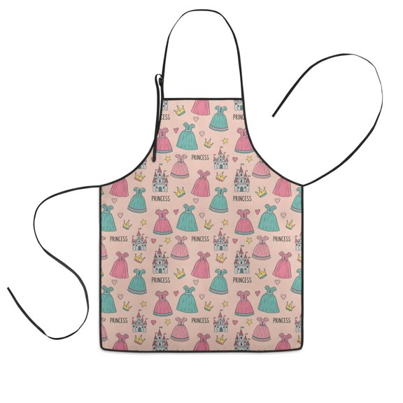 Princess Dress Castle Pattern Kids Aprons for Girls and Boys,Adjustable Neck Strap Toddler Aprons for Kids Cooking Baking