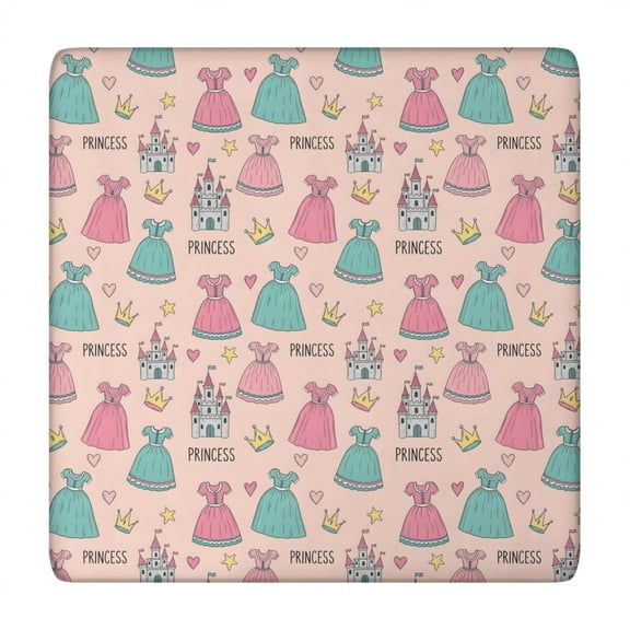 Princess Dress Castle Pattern Square Fitted Tablecloth with Elastic Edge,Square Table Cover,Washable Elastic Table Cover for Home Kitchen Party Decor 34"x34"