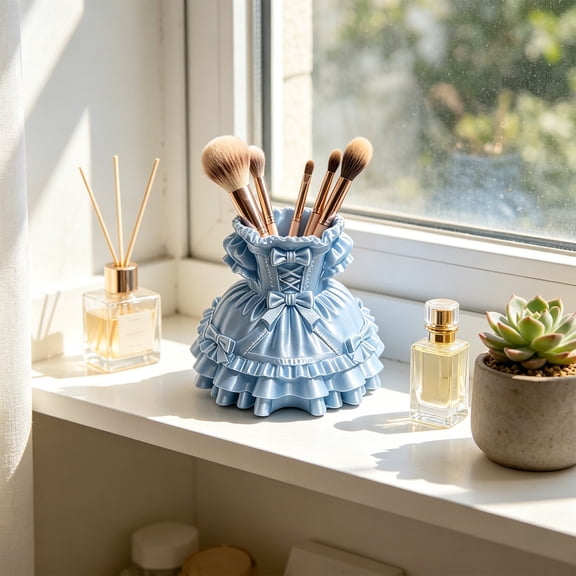 Princess Dress Desktop Storage Box, 4.3 Inch Cute Girl Pen Holder for Vanity Desk Classroom Decor