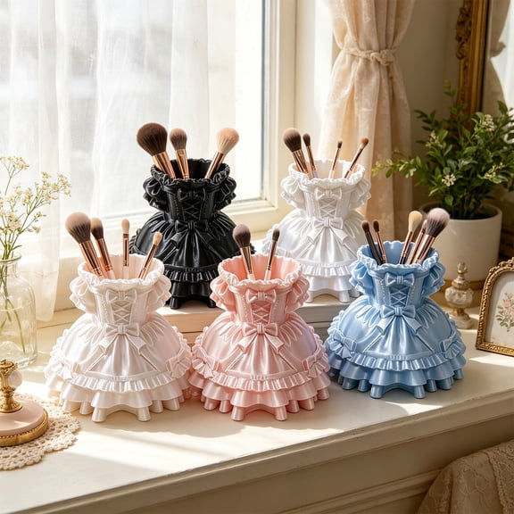 Princess Dress Desktop Storage Box Pen Holder Organizer • Cute Elegant Desk Accessory • Multi-Purpose Makeup Brush & Office Supply Organizer Decor