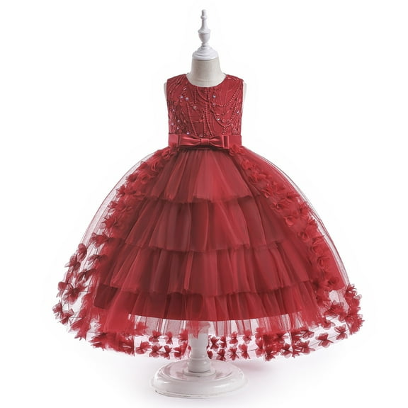 Princess Dress For Girl Paillette Bbowknot Christmas Lilac Irregular Girls Pageant Dresses Kids Prom Puffy Tulle Ball Gown