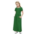 thumbnail image 1 of Princess Dress for Toddlers Long Maxi Dresses with Pocket Summer Short Sleeve Crew Neck T-Shirt Dresses Solid Color Pleated A-Line Beach Sundress New Green 11T, 1 of 8