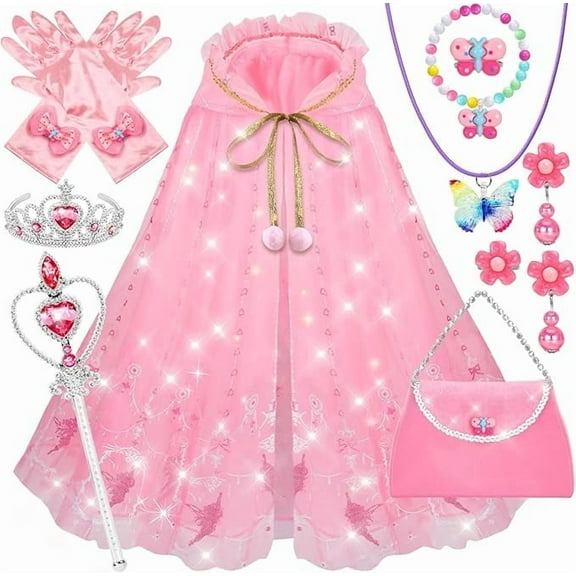 Princess Dress up Toys for Girls,kids Costume Props for Halloween Christmas,Little Girls Princess Cape Sets,Princess Costume Set with crown,Jewelry,Gloves,Magic Wand for Girls 4-7 Year Old Gifts