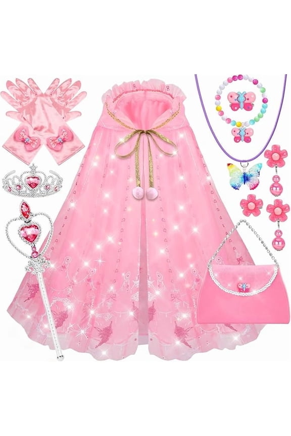 Princess Dress up Toys for Girls,kids Costume Props for Halloween Christmas,Little Girls Princess Cape Sets,Princess Costume Set with crown,Jewelry,Gloves,Magic Wand for Girls 4-7 Year Old Gifts