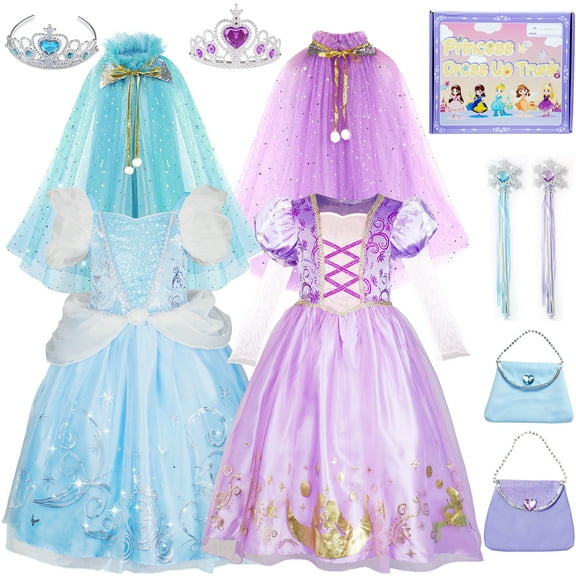 Princess Dress Up Clothes for Little Girls, Princess Cape Dress Accessories Trunk for Kids 6 Birthday Gift