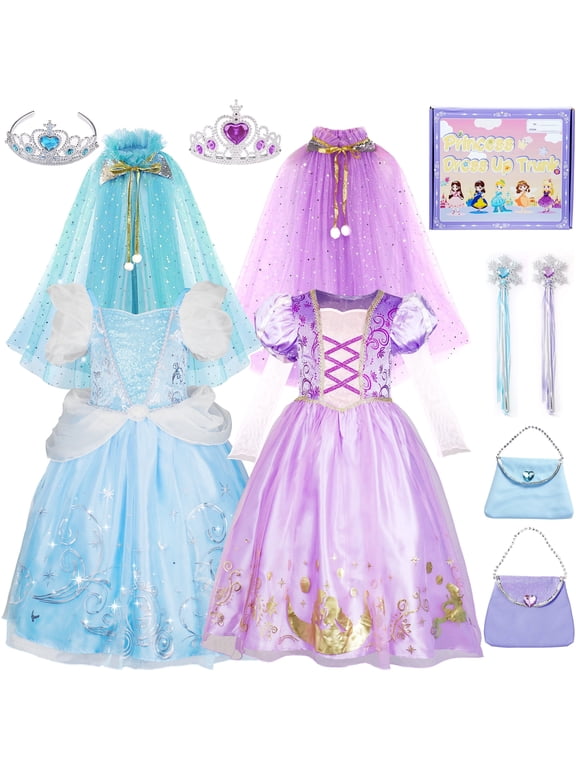 Princess Dress Up Clothes for Little Girls, Princess Cape Dress Accessories Trunk for Toddler 3T 4T Birthday Gift