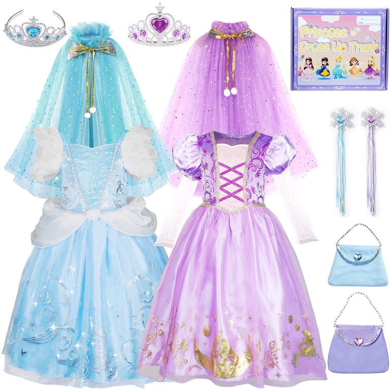 princess dress up 4t Princess Dress Up Clothes for Little Girls, Princess Cape Dress Accessories Trunk for Toddler 3T 4T Birthday Gift, Toddler Girl's, Size: 3T-4T, Blue