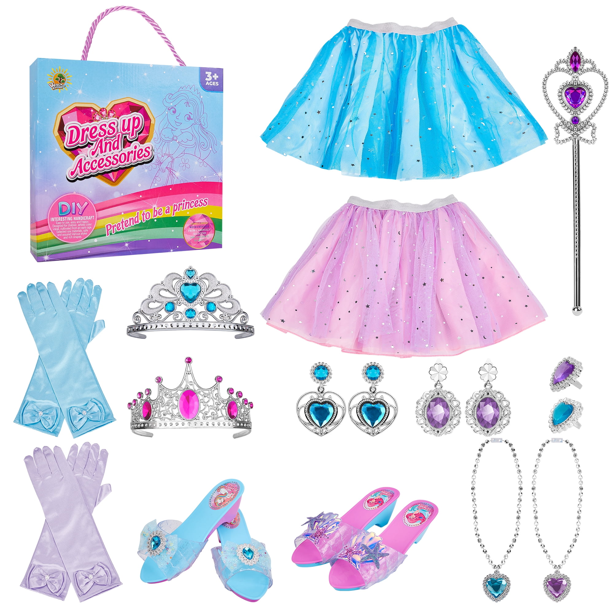 Princess Dress Up Sets for Little Girls Age 3 4 5 6, Kids' Dress Up and Pretend Play Toy Gifts