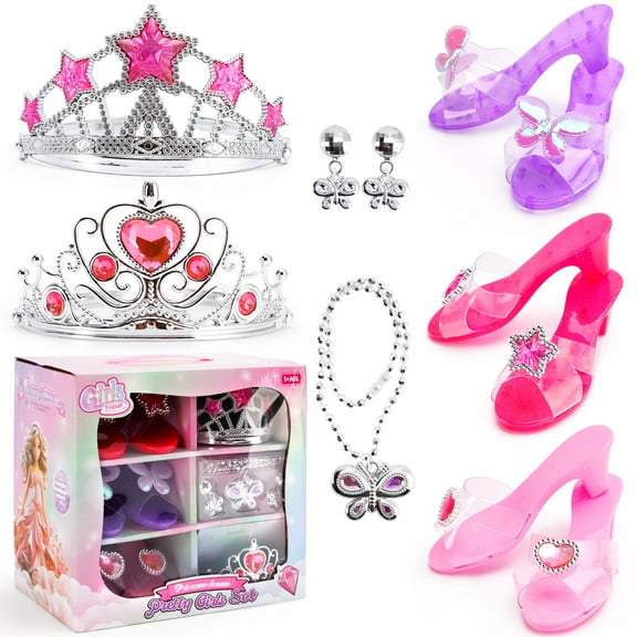 Princess Dress Up Shoes for Girls - Princess Heels, Tiaras, and Jewelry Set - Toddler Gifts for Ages 3, 4, 5, 6, Birthday Gifts for Girls