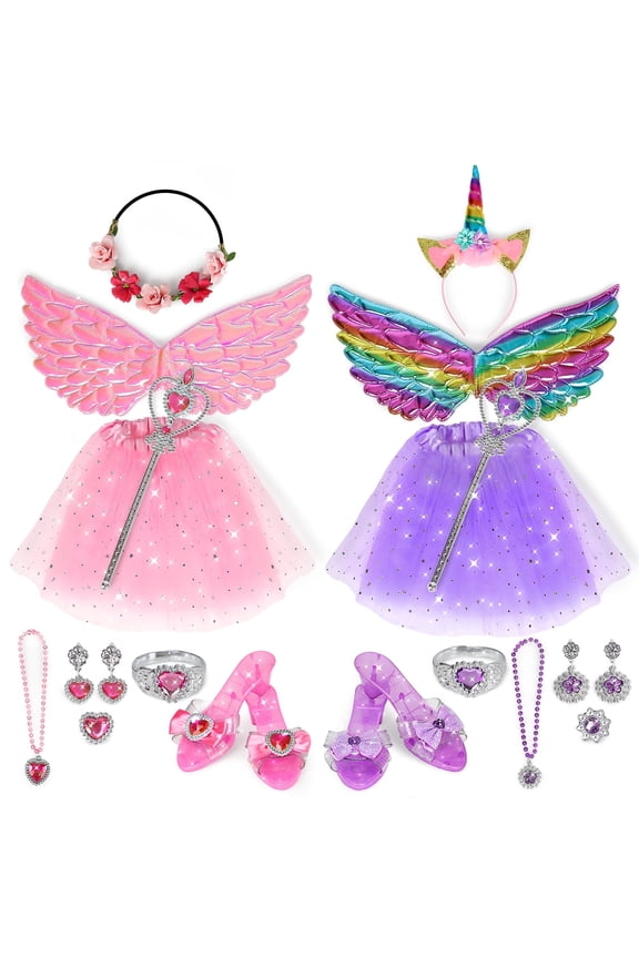 Princess Dress Up, Toddler Princess Dress Toys Costumes Set with Skirts, Shoes, Crowns, Pretend Play Princess Dress Up for Girls 4-6 Birthday Gift