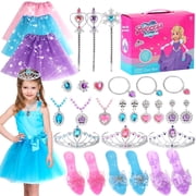 Princess Dress Up Toys & Princess Shoes, Toddler Girl Toys, Upgraded with 3 Sets, Include Jewelry, Crown, Shoes, Princess Wand, Girls Role Pretend Play Toys for 3 4 5 6 Years old Girl Gifts