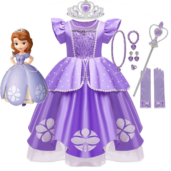 Princess Dress Up for Girls Cosplay Halloween Costume Christmas Birthday Party Gown with Accessories Purple