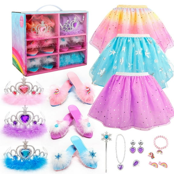 Princess Dress Up for Girls - Dress Up Clothes for Girls with Princess Shoes, Princess Toys for Girls 3,4,5,6 Year Old
