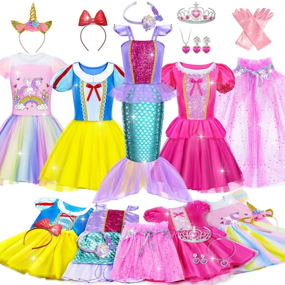 Princess Dress Up for Girls - Dress up Clothes for Toddler Girl, Princess Toys Christmas Birthday Gifts for 3 4 5 6 7 Little Girls