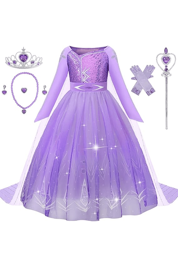 Princess Dress for Girls Purple Princess Dress Up Clothes with Accessories Halloween Snow Queen Party Cosplay