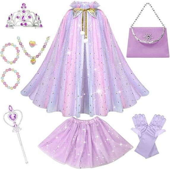 Princess Dress Up kids Costume Props Halloween Christmas gifts,11Pcs Fairy Princess for Toddler Girls Costume Sets Cape Wand Headband Tutu Skirt Jewelry New Year Gifts for Girls3 4 5 6 7 8 Year Old