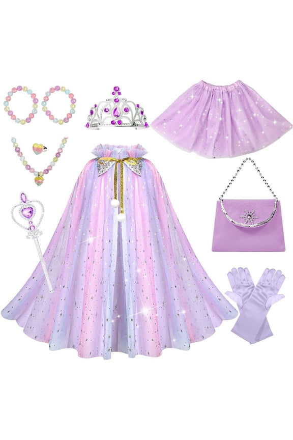 Princess Dress up Clothes for Little Girl, 11Pcs Princess Cape with Crown, Princess Dresses for Girl 3-8 Birthday Gift