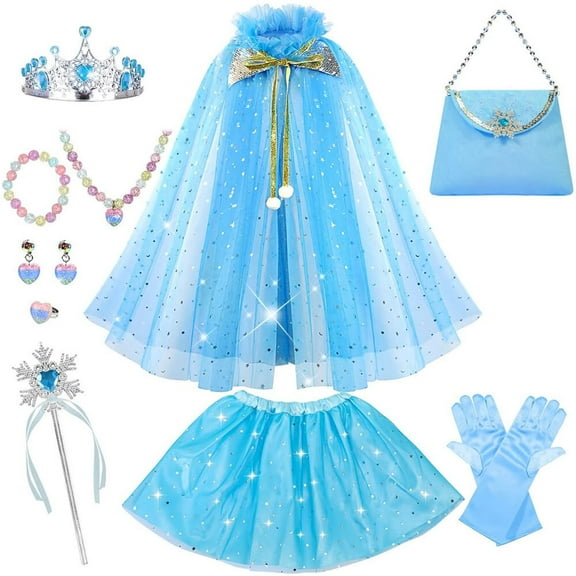 Princess Dress up Clothes for Little Girl, 11Pcs Princess Cape with Crown, Princess Dresses for Girl 3-8 Birthday Gift
