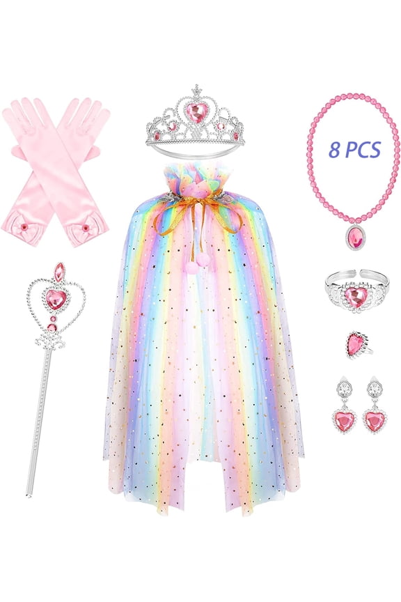 Princess Dress-up Jewelry Toys for Toddler Girls 3-6 Years, Princess Costume Cloak Set for Girls Party Dress