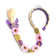 Princess Dress up Wigs, Princess Long Braided Wig Headbands with Tiara Flowers Adorn for Girls Costume Accessories, 29 Inch