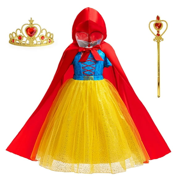 Princess Dress w/Crown Wand for Girls Snow Costume Halloween Dress up Little Girls 3-9Y