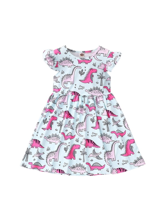 Princess Dresses Easter Dresses For Girls Girls Dress Short Sleeve Casual Dinosaur Sundress for Girl Pink 4-5 Years