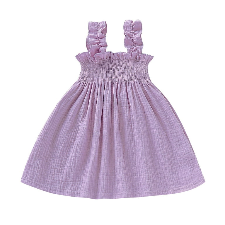 Princess Dresses for Girls 5 6 Years Old Toddler Kids Girls Solid Cotton Linen Sleeveless Beach Straps Dress Ruffles Princess Dresses Clothes Girls Size 6 Easter Dress Walmart