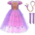 thumbnail image 1 of Princess Dresses for Girls Birthday Party Cosplay Purple Dress With Wig, 1 of 7