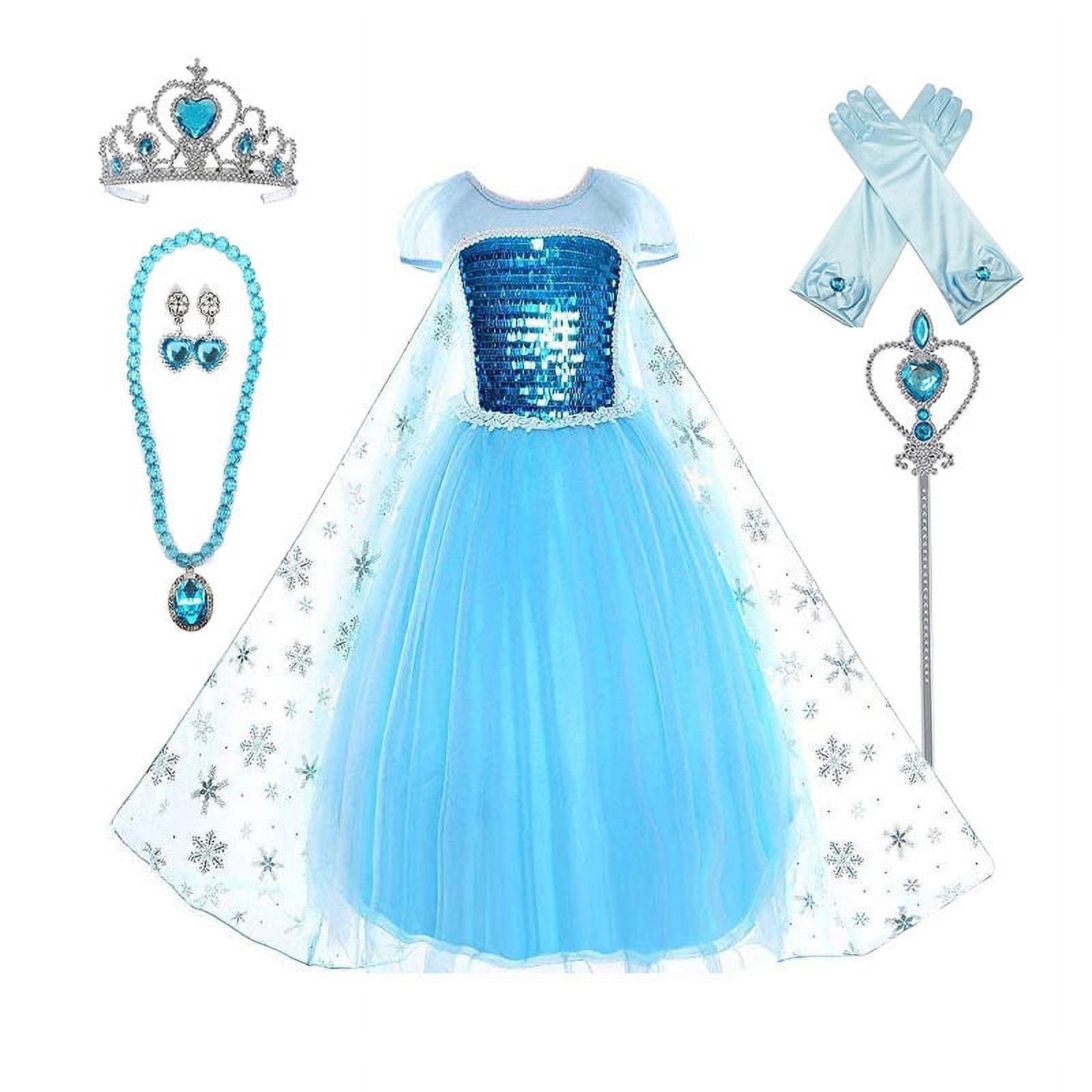 Princess Elsa Party Dress with Crown Accessories for Kids, Little Girls  Size 7/8 - Walmart.com