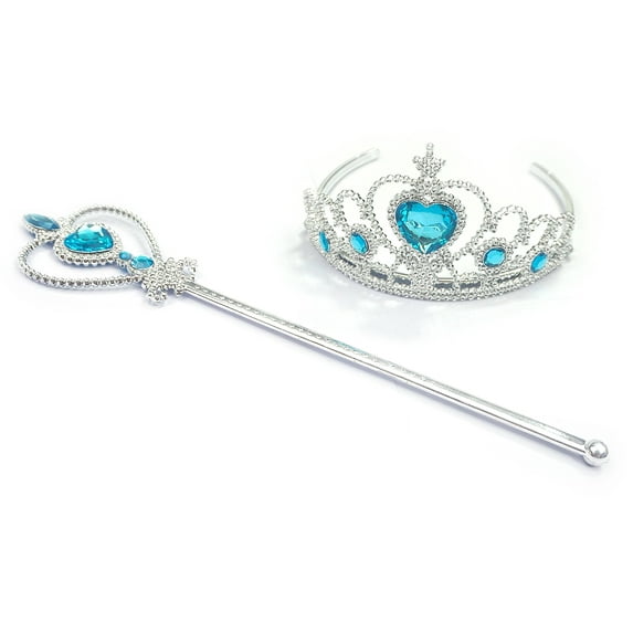 Princess Elsa Crown Tiara and Wand Set — Silver Heart Jewel(Blue)