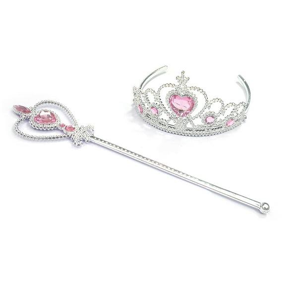 Princess Elsa Crown Tiara and Wand Set — Silver Heart Jewel(Pink)