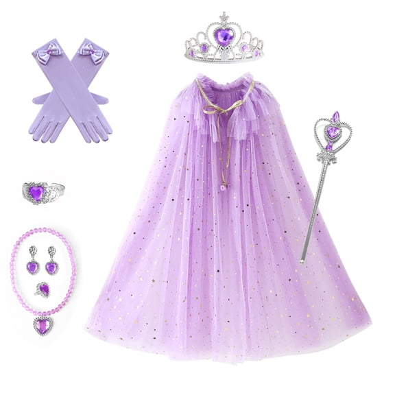 Princess Dress up Clothes, 7Pcs Princess Cape with Crown, Princess Dresses for Birthday Gift