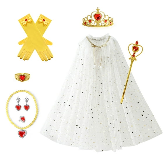 Princess Dress up Clothes, 7Pcs Princess Cape with Crown, Princess Dresses for Birthday Gift